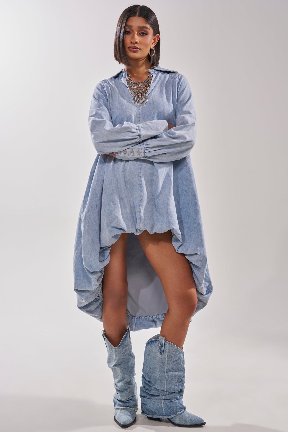 Amelia Denim High-Low Dress