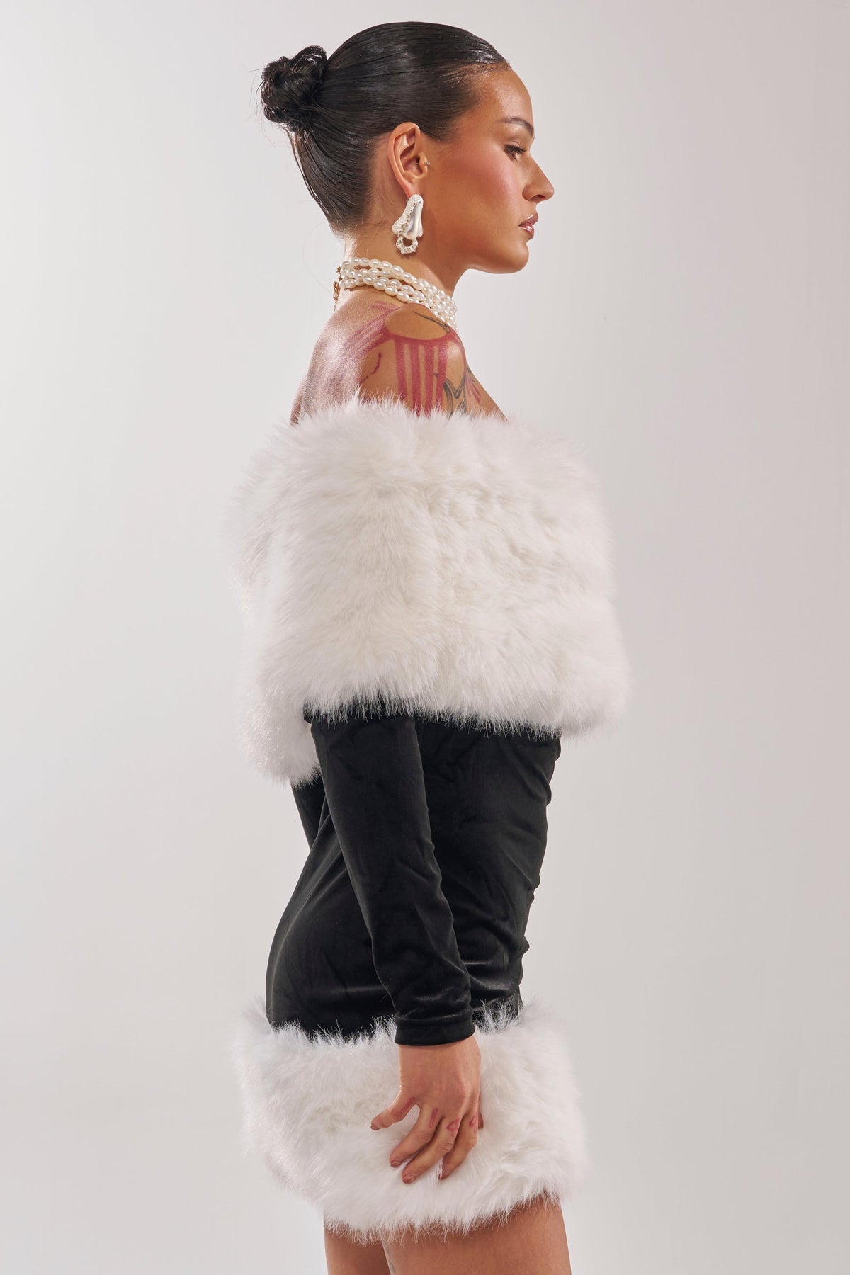 Oh Baby Velvet Mini Dress With Fur Trim