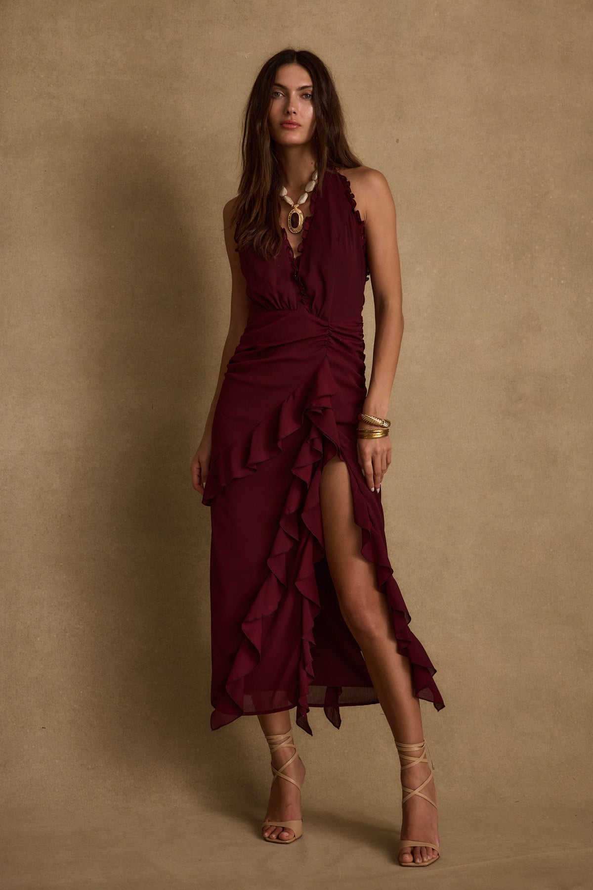 Aria Merlot Halter Maxi Dress
