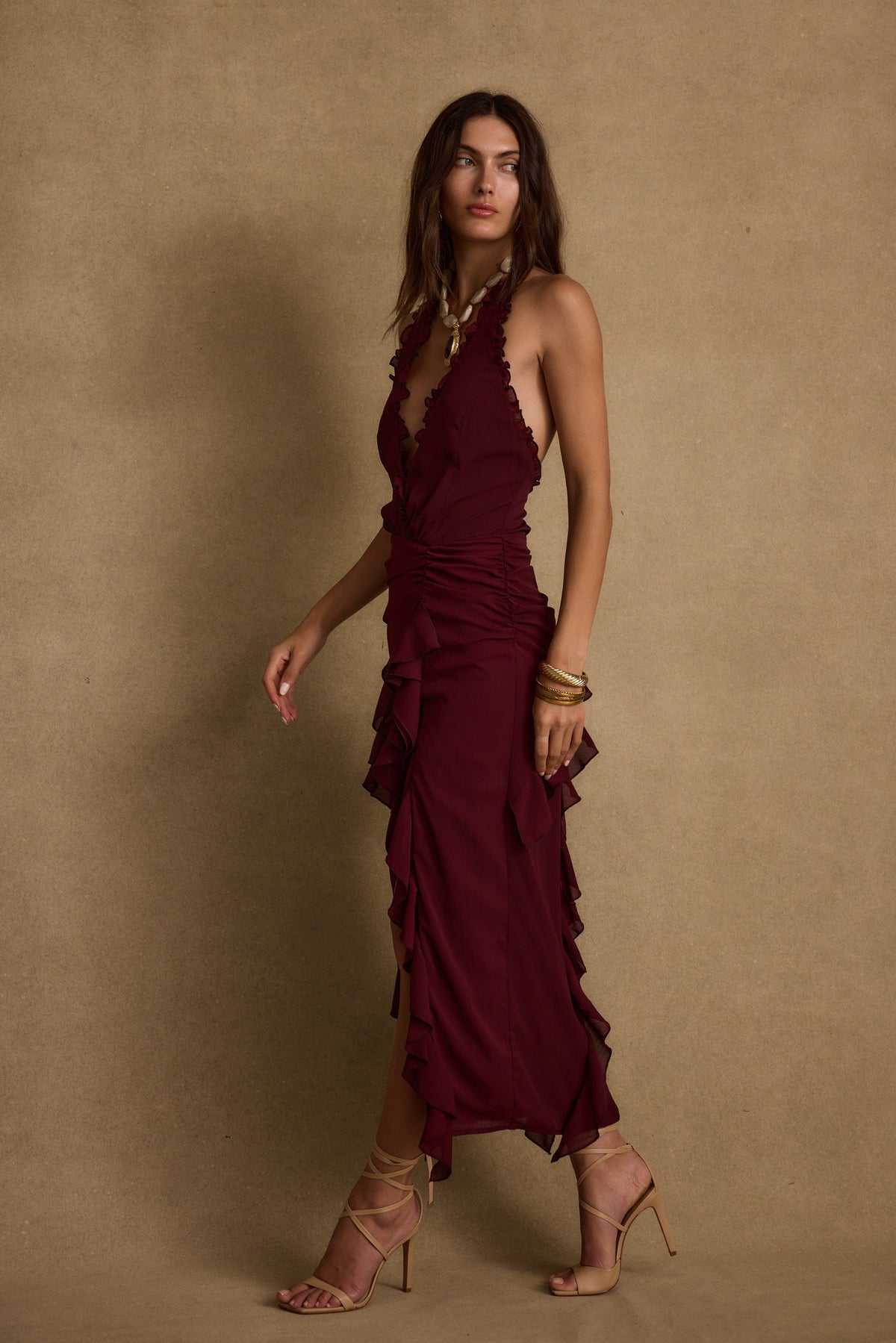 Aria Merlot Halter Maxi Dress