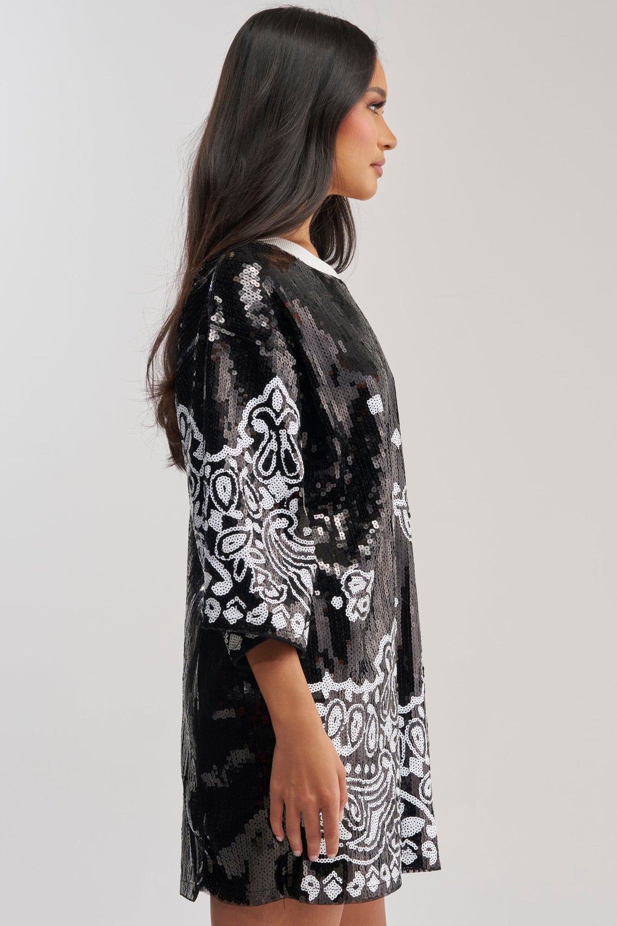 Boujee Bandana Sequin Mini Dress In Black