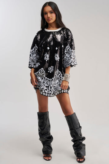 Boujee Bandana Sequin Mini Dress In Black