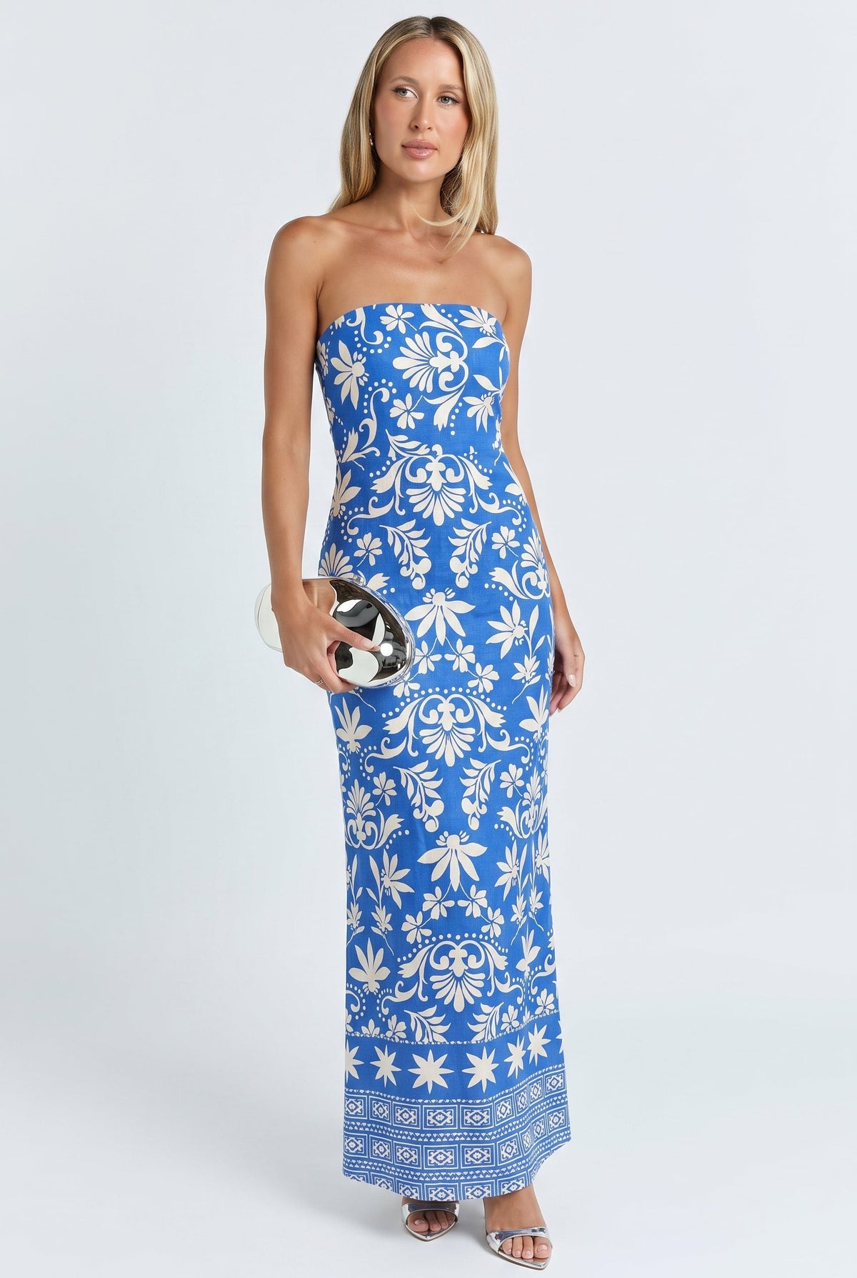 Blue Tile Linen Maxi Dress