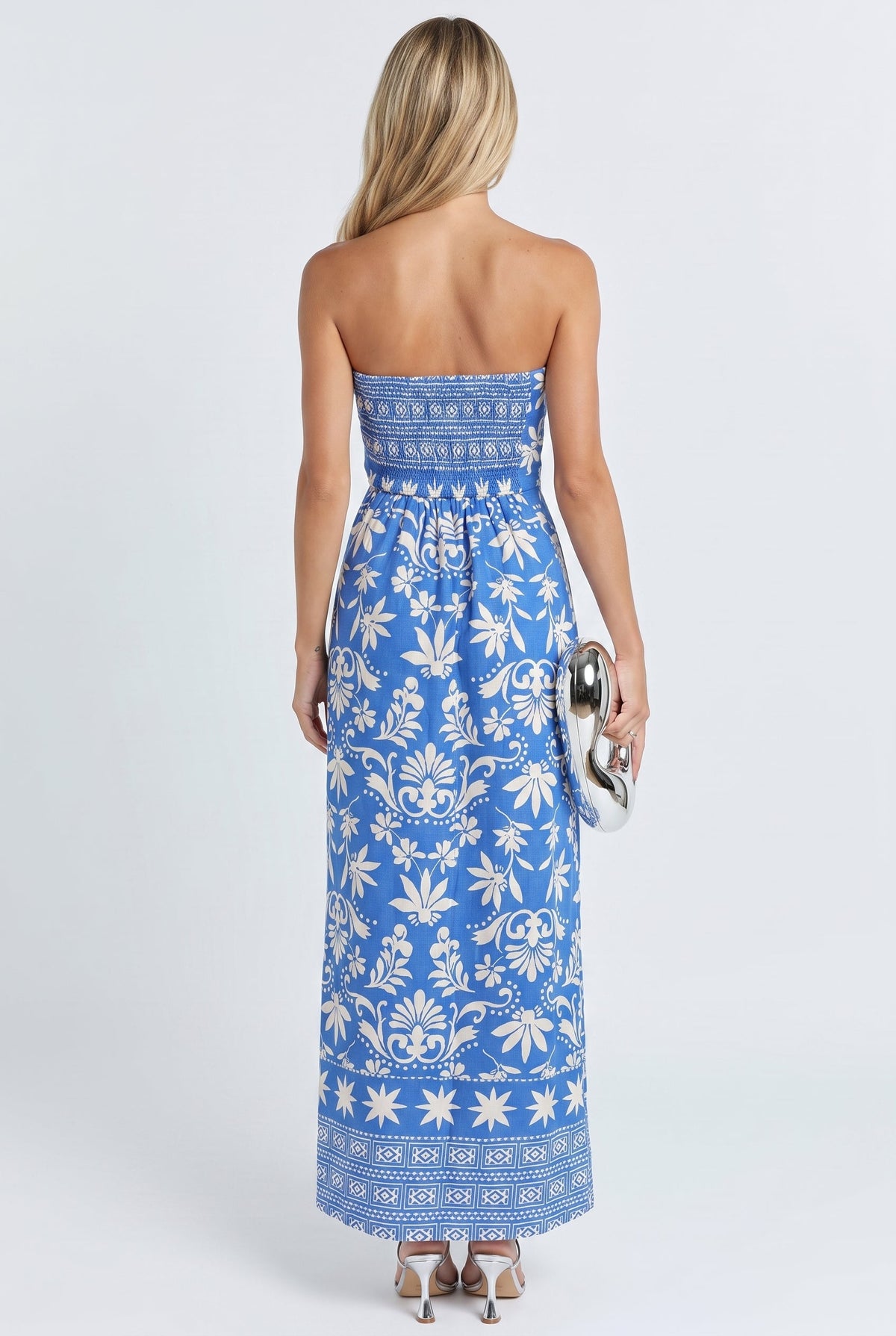 Blue Tile Linen Maxi Dress