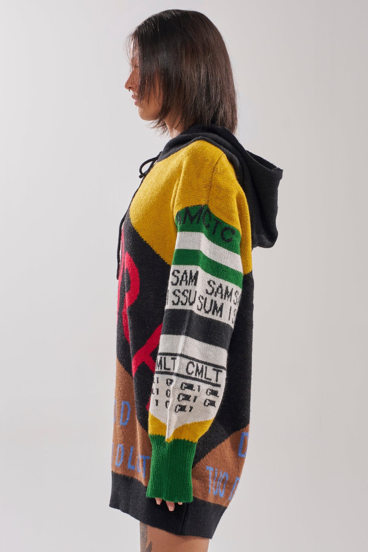 Alpha Female Hooded Sweatshirt Dress In Yellow Multi