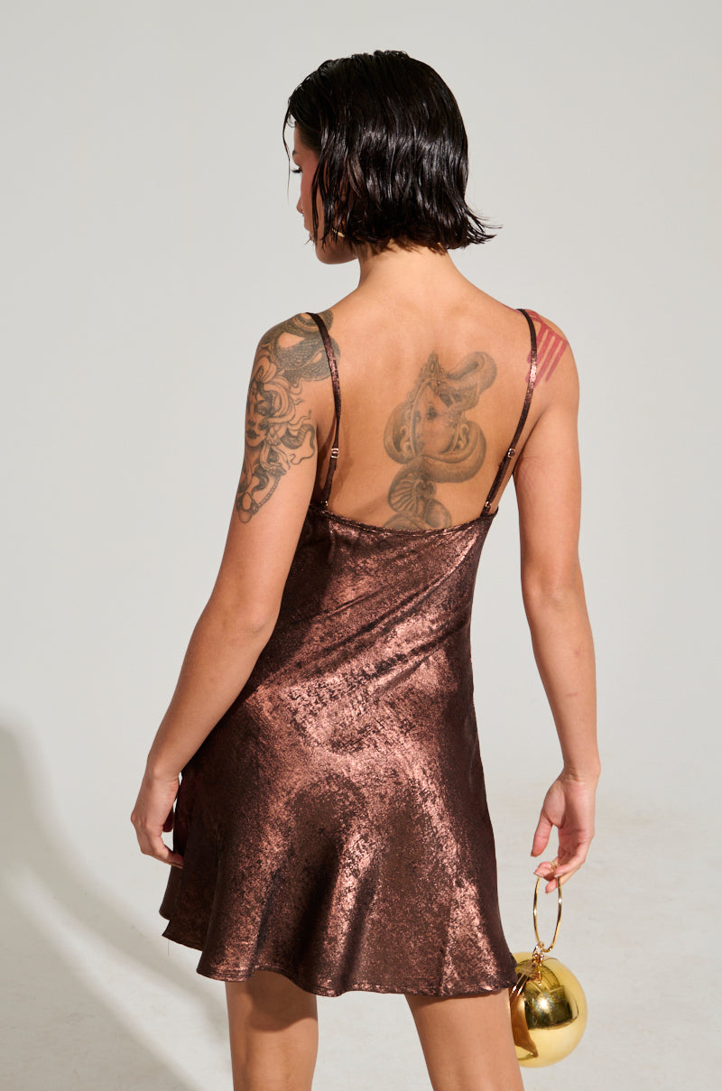 Hot Shot Cowl Neck Mini Dress In Brown