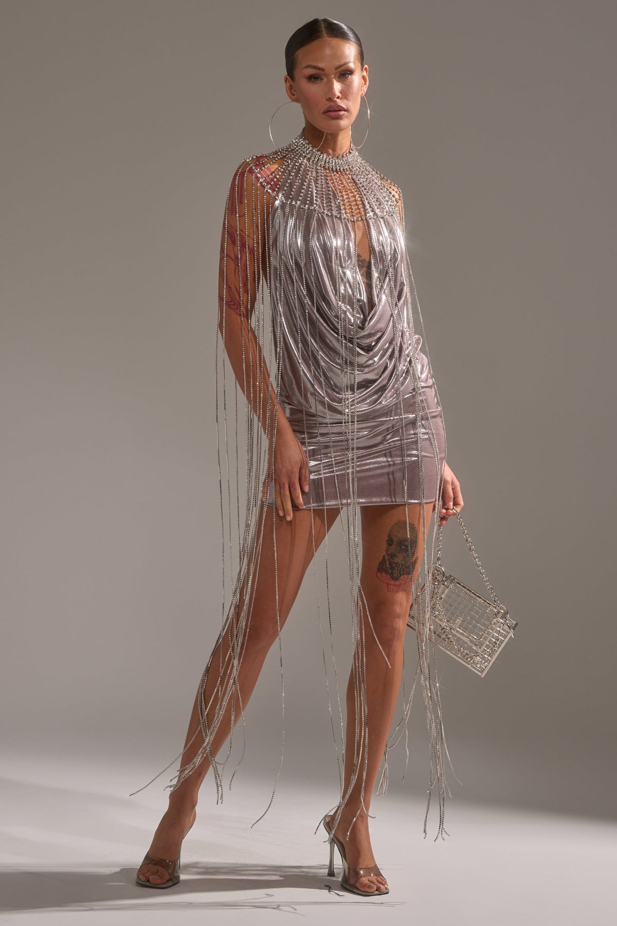 Peekaboo Club Mini Dress In Silver