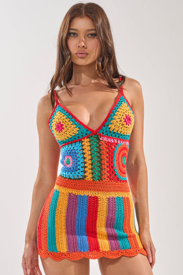 Rainbow Stitches Crochet Mini Dress