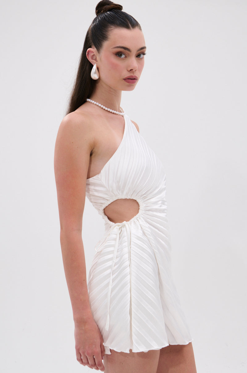 Make It Work Pleated Mini Dress In White