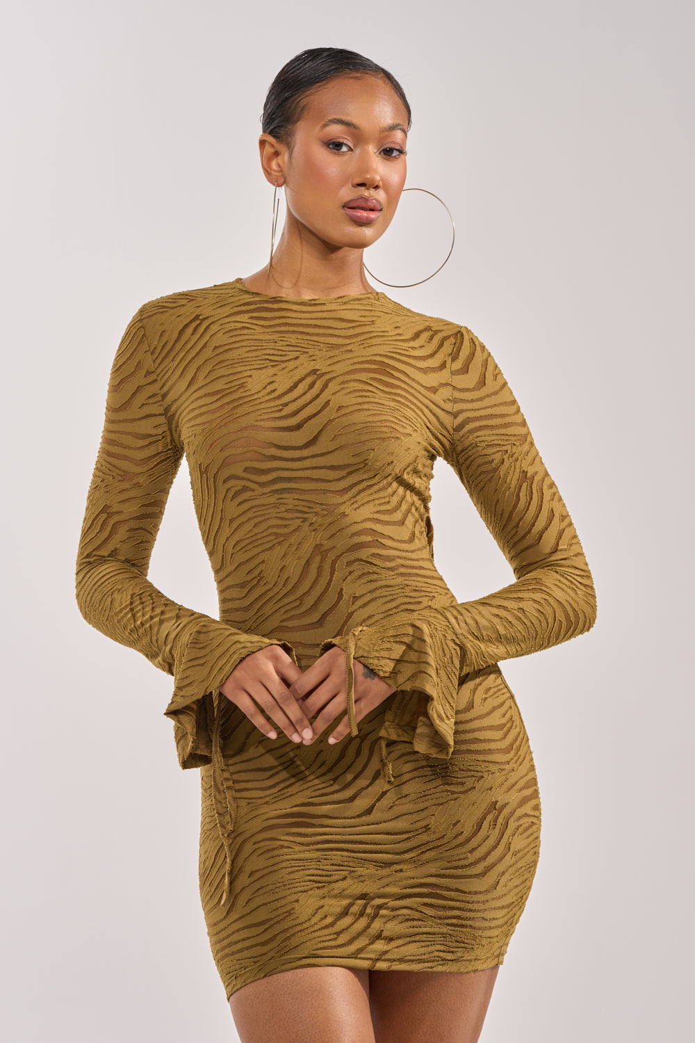 See Me Win Mesh Mini Dress In Olive