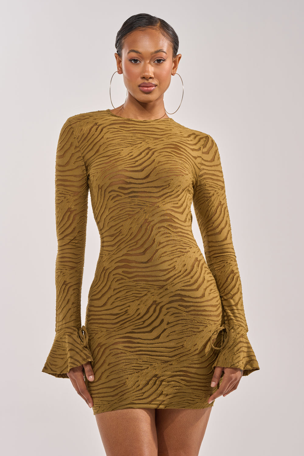 See Me Win Mesh Mini Dress In Olive