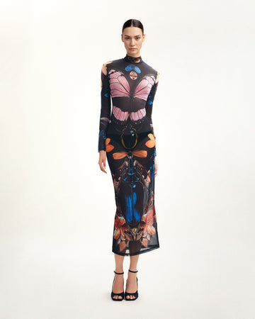 Sheer Butterfly and Beetle Gown - Multicolor