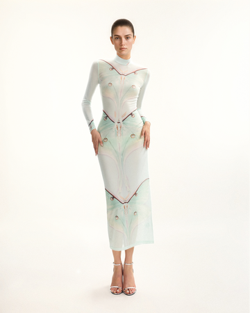 Moth Sheer Mesh Gown - Green/Beige