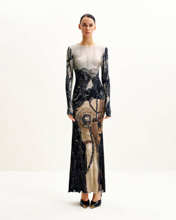 Isabella Vintage Print Dress - Brown & Black