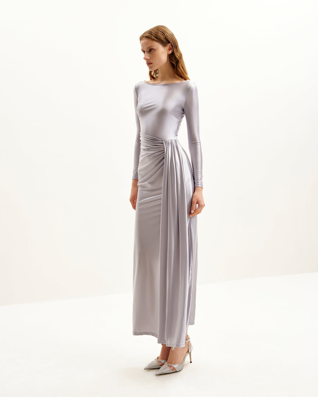 Amara Metallic Ruched Dress - Silver