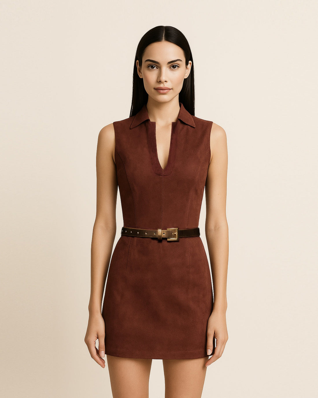 Ariana Sleeveless Suedes Mini Dress - Burgundy