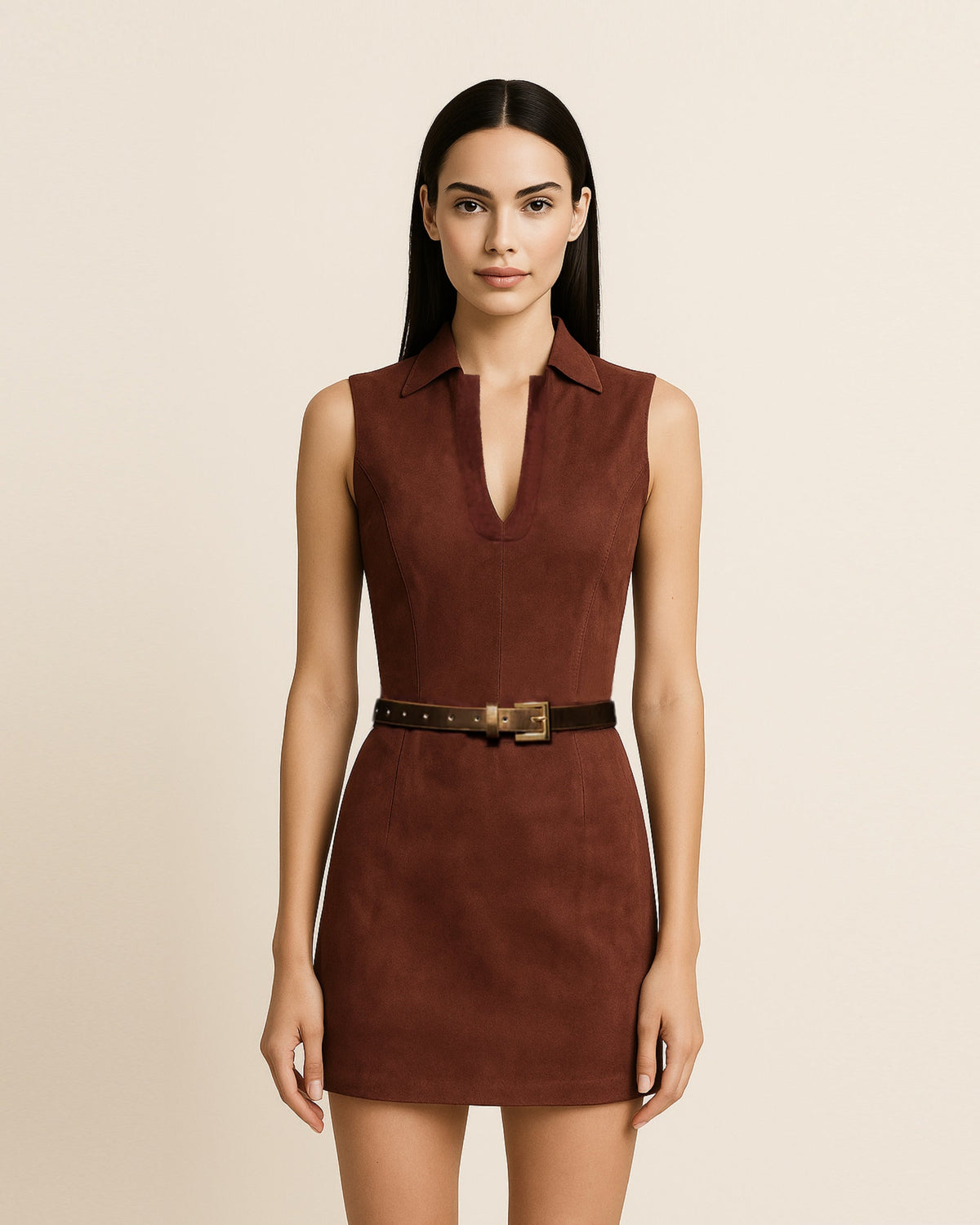 Ariana Sleeveless Suedes Mini Dress - Burgundy