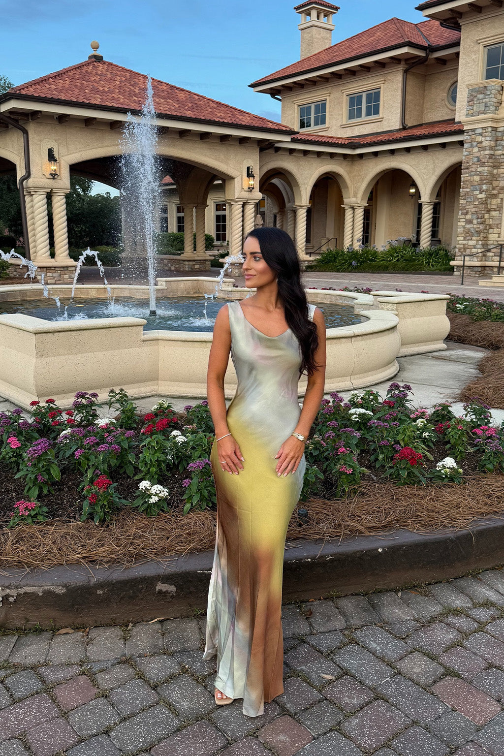 Dolce Golden Ombre Cowl Maxi Dress