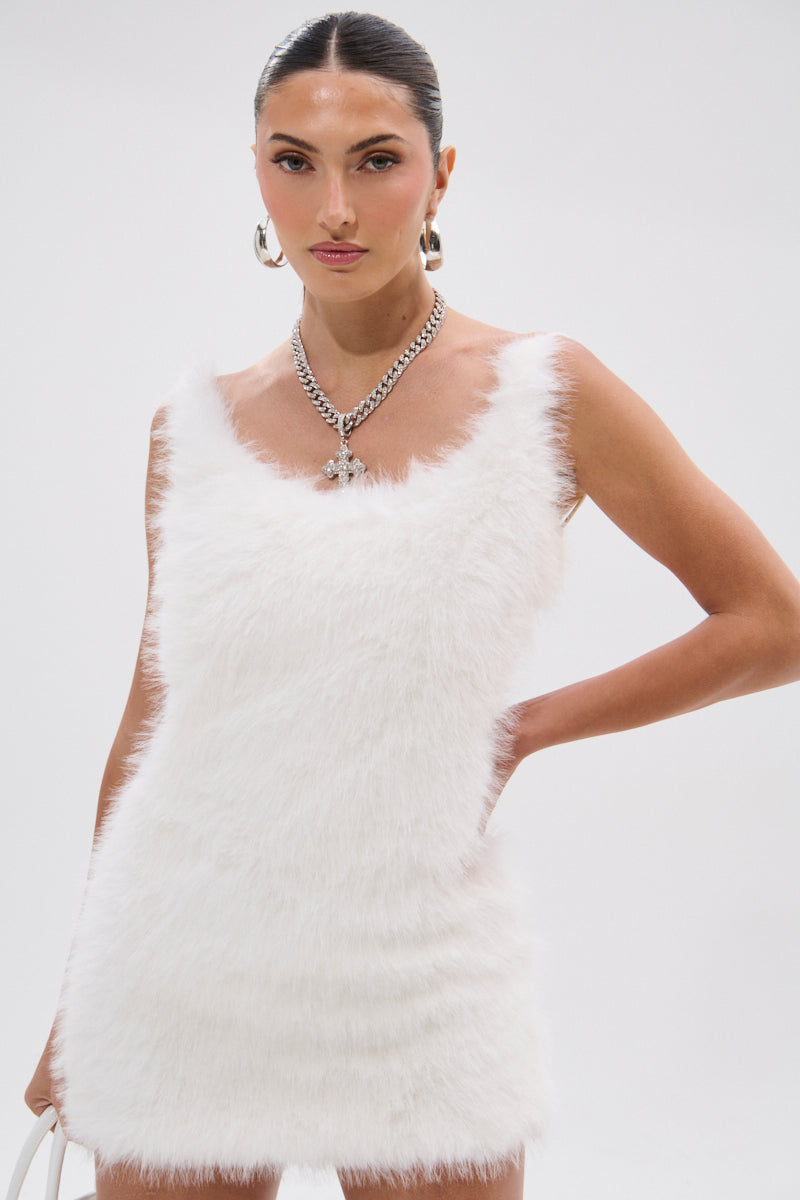 Kelyn Fur Mini Dress