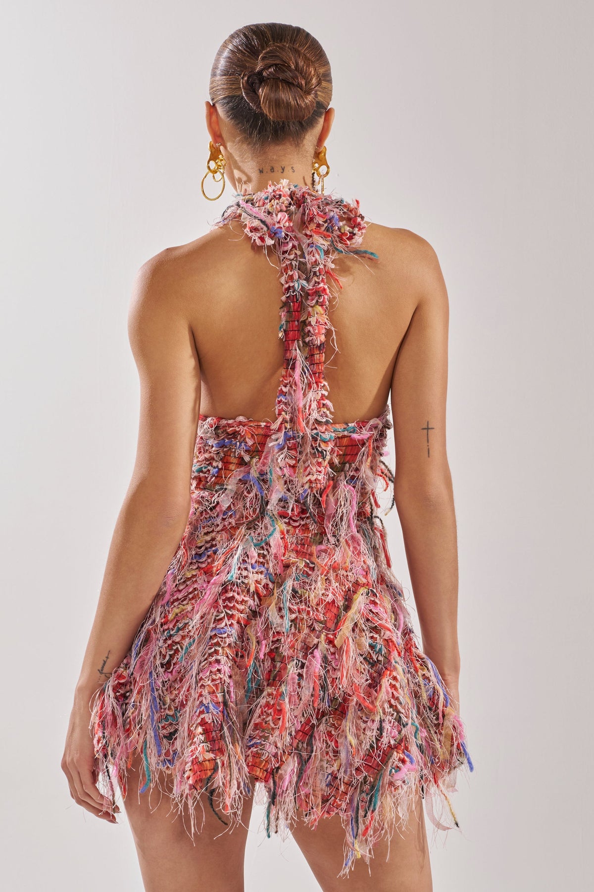 Romy Fringe Mesh Mini Dress In Pink