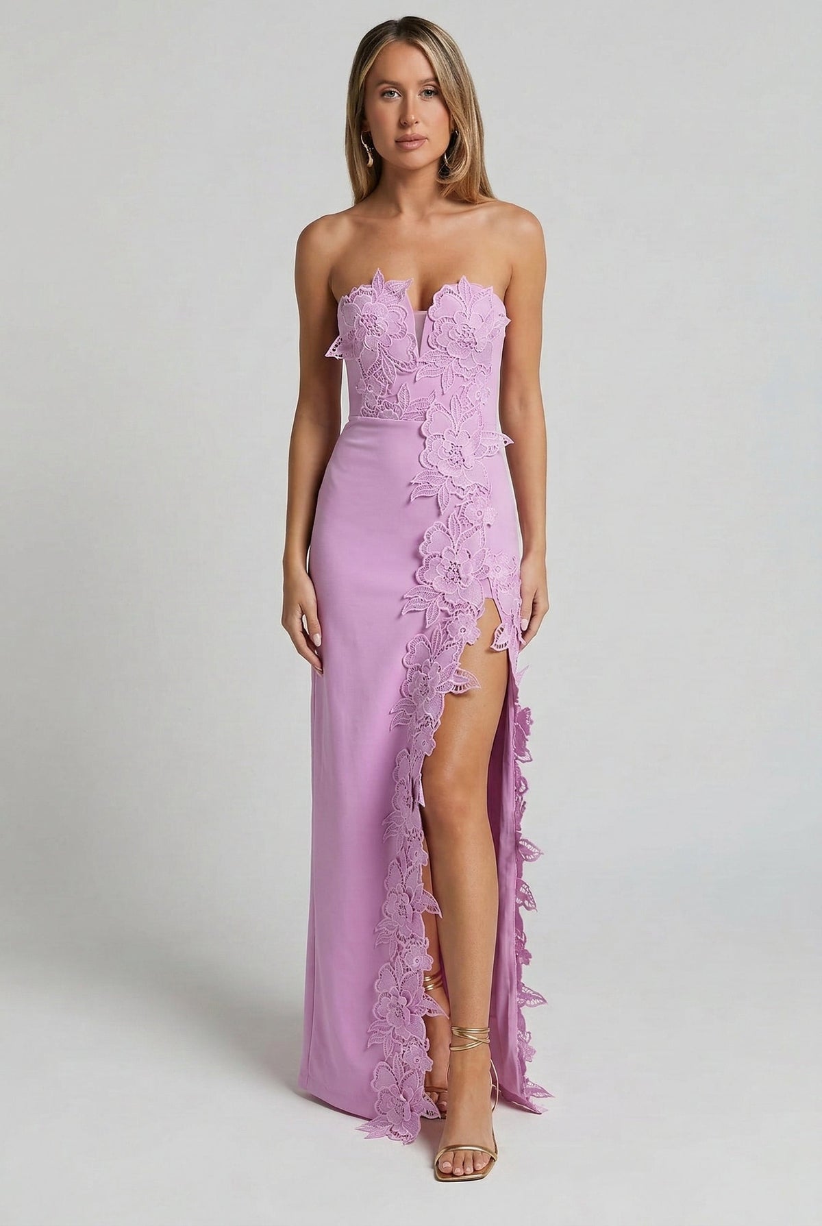 Éloise Floral Appliqué Column Maxi Dress