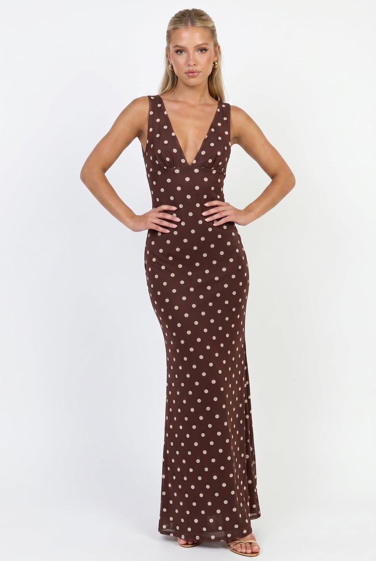 Espresso Nights Polka Dot Maxi Dress