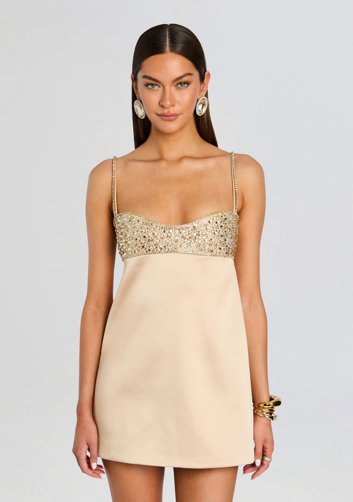 Champagne Gleam Embellished Mini Dress