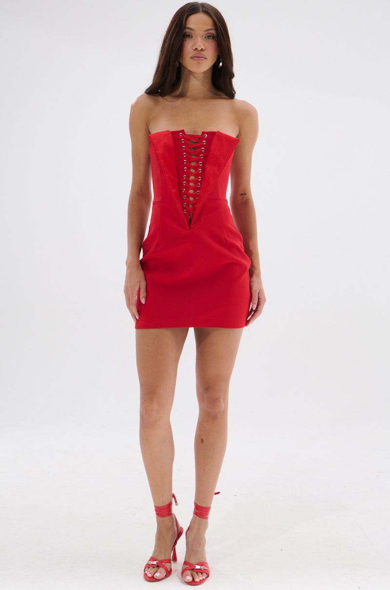 Chauntelle Lace Up Mini Dress