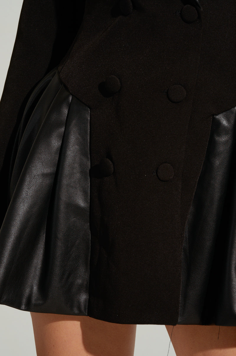 Back To Business Faux Leather Detail Pleated Blazer Dress