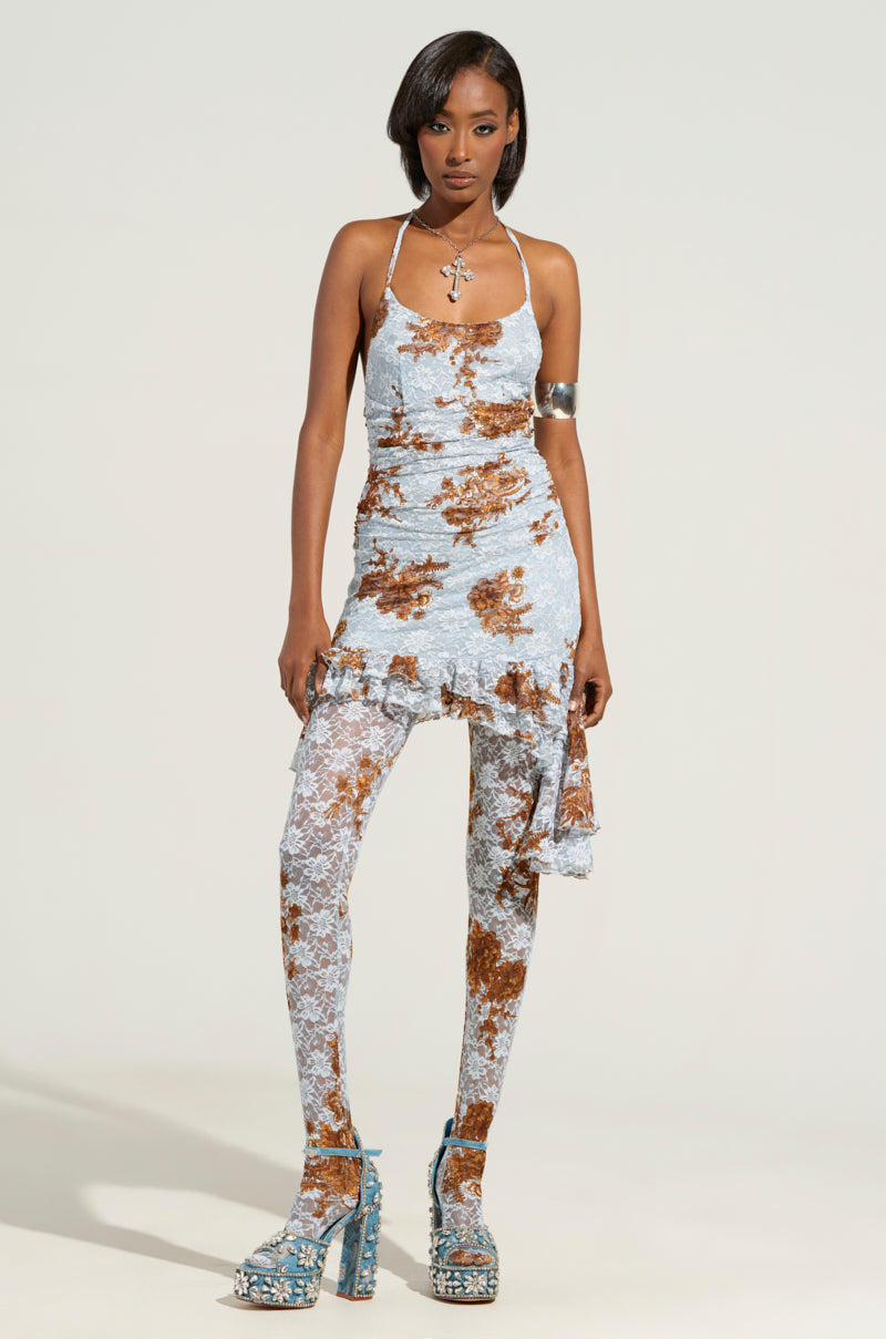 For The Girlys Floral Lace Mini Dress And Tights Set