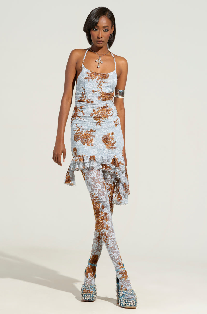 For The Girlys Floral Lace Mini Dress And Tights Set