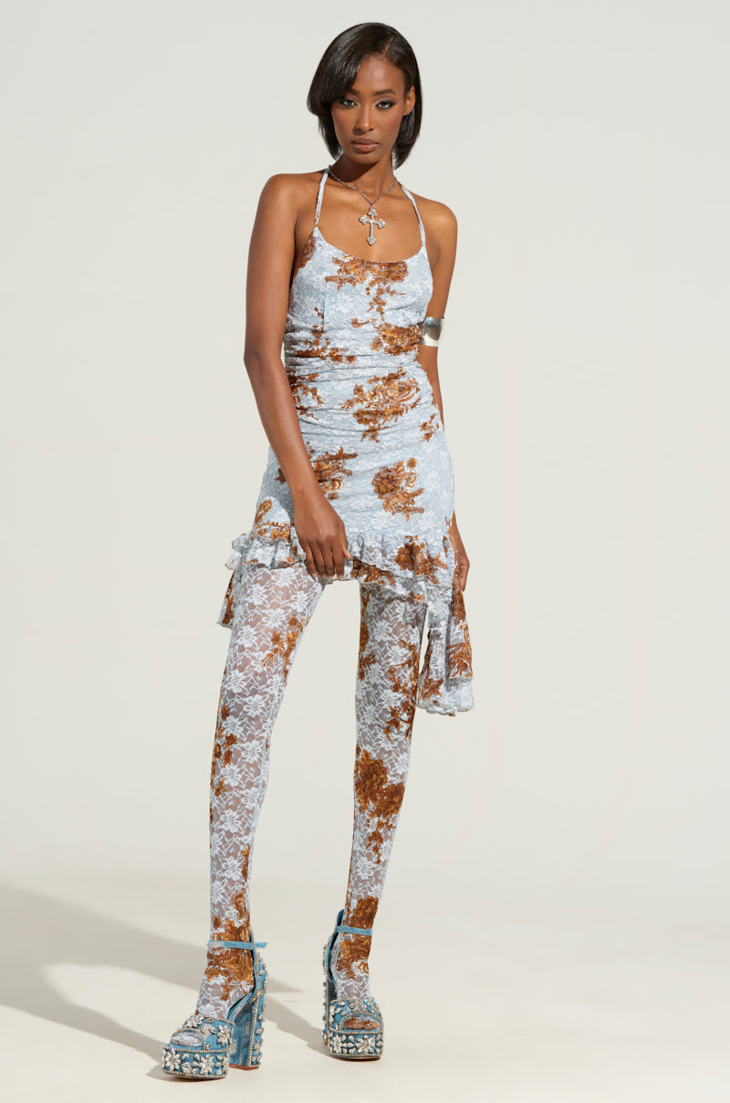 For The Girlys Floral Lace Mini Dress And Tights Set
