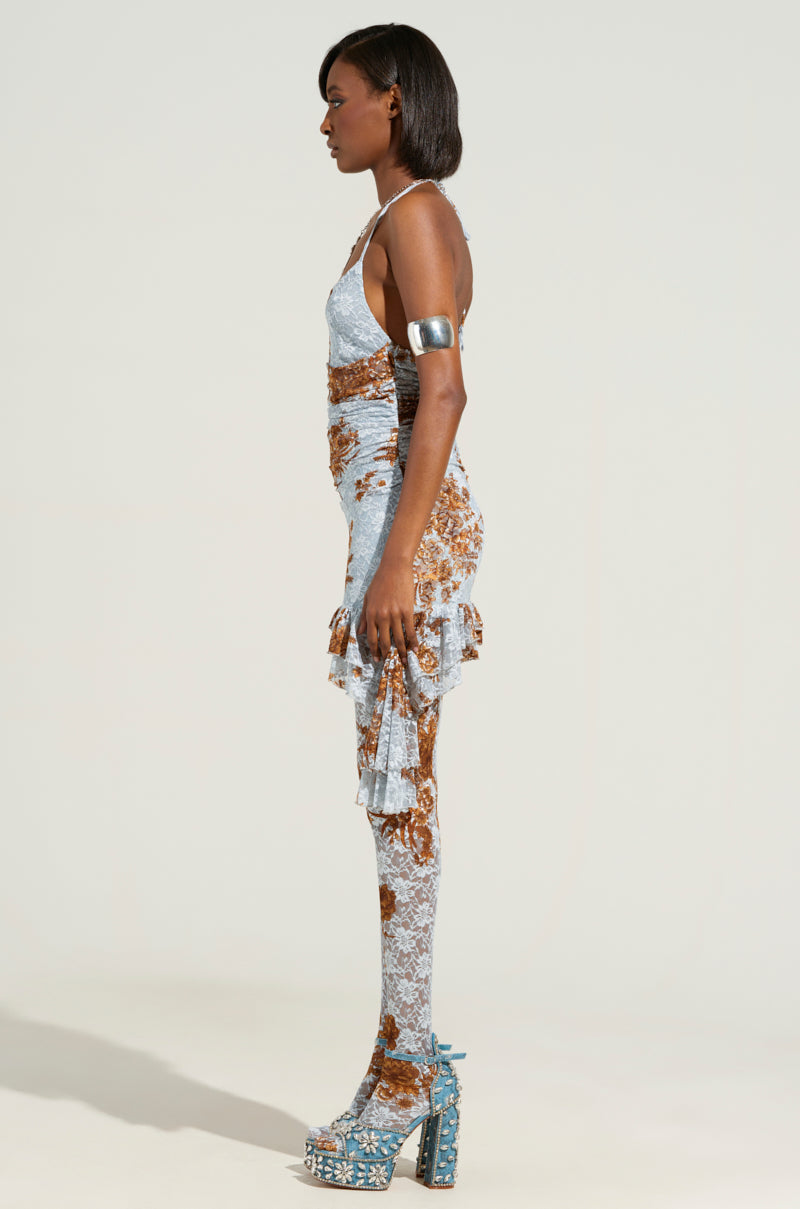 For The Girlys Floral Lace Mini Dress And Tights Set
