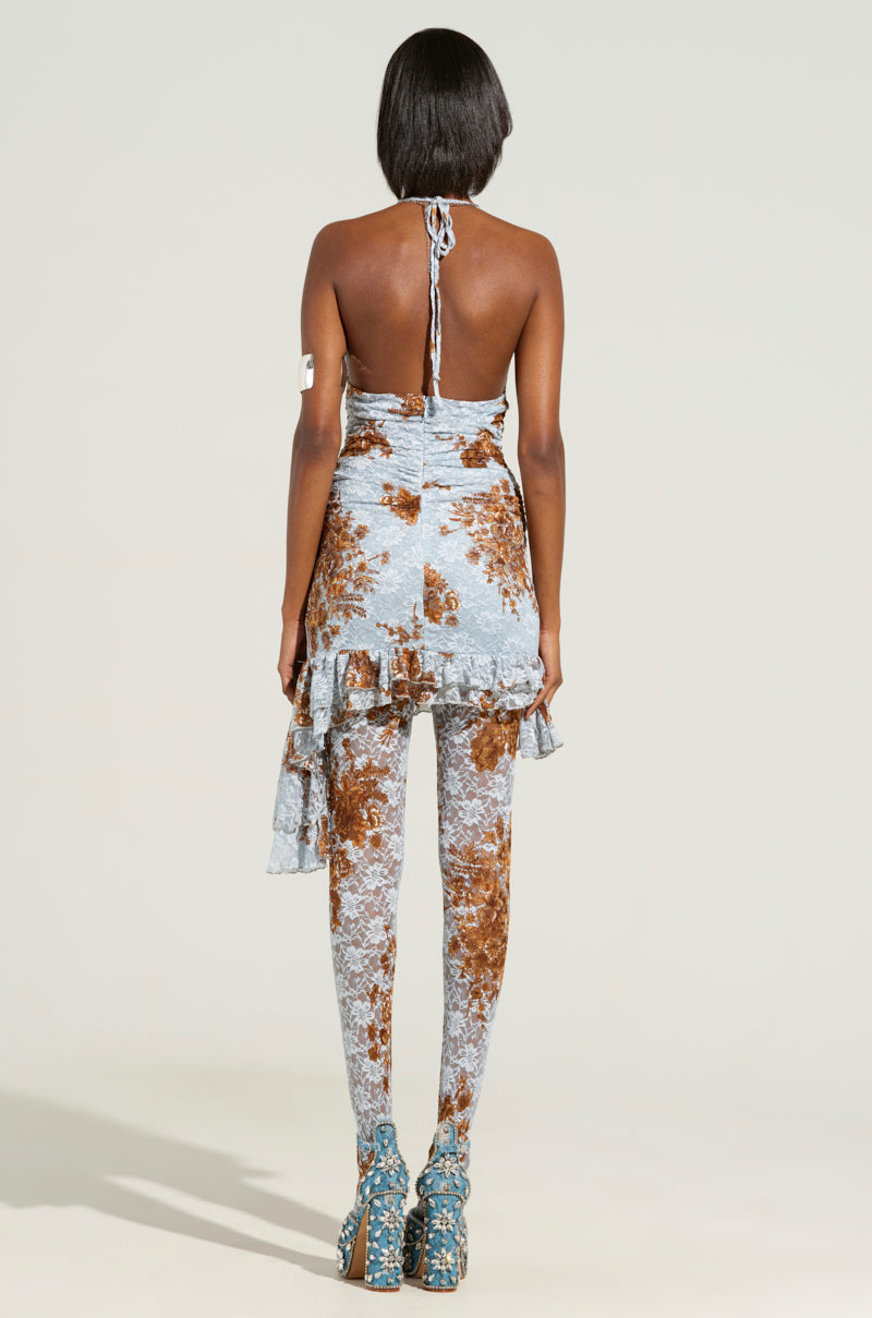 For The Girlys Floral Lace Mini Dress And Tights Set