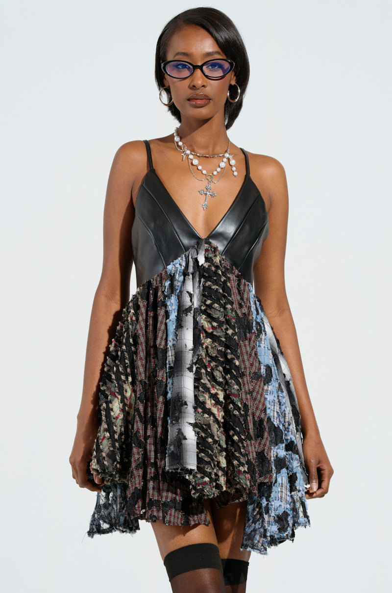 Take Me Away Distressed Plaid Mini Dress