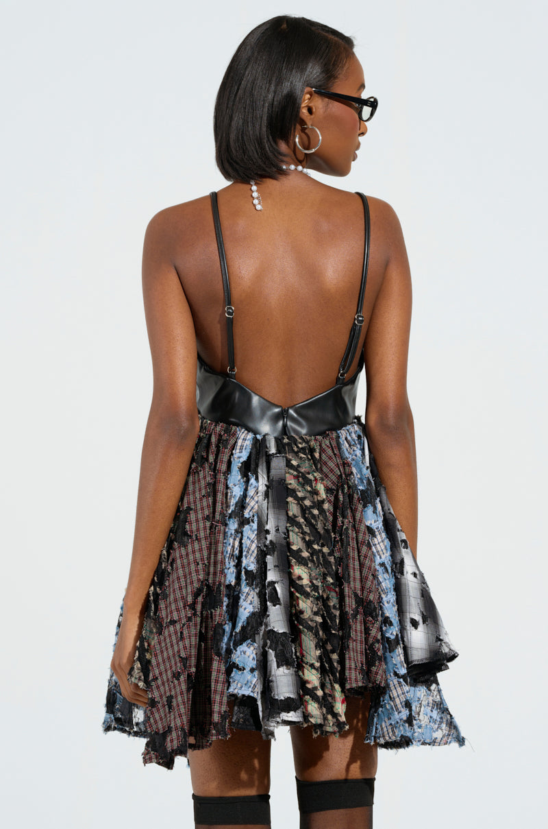 Take Me Away Distressed Plaid Mini Dress
