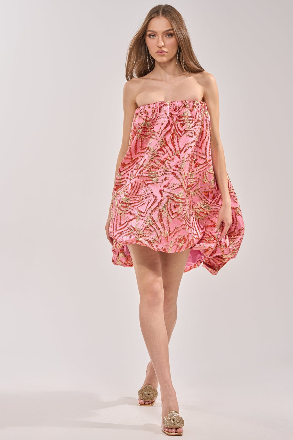 Lover Girl Brocade Bubble Dress In Pink