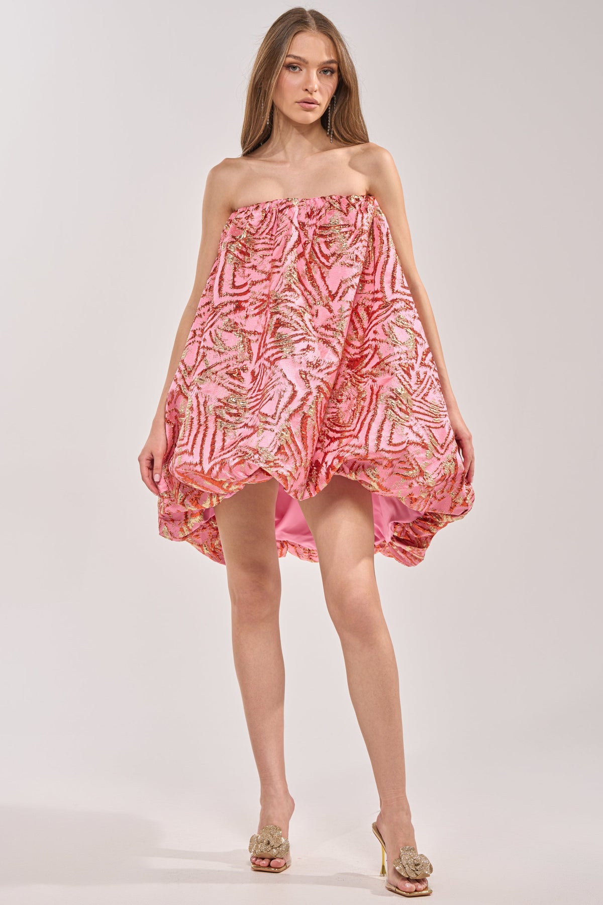 Lover Girl Brocade Bubble Dress In Pink