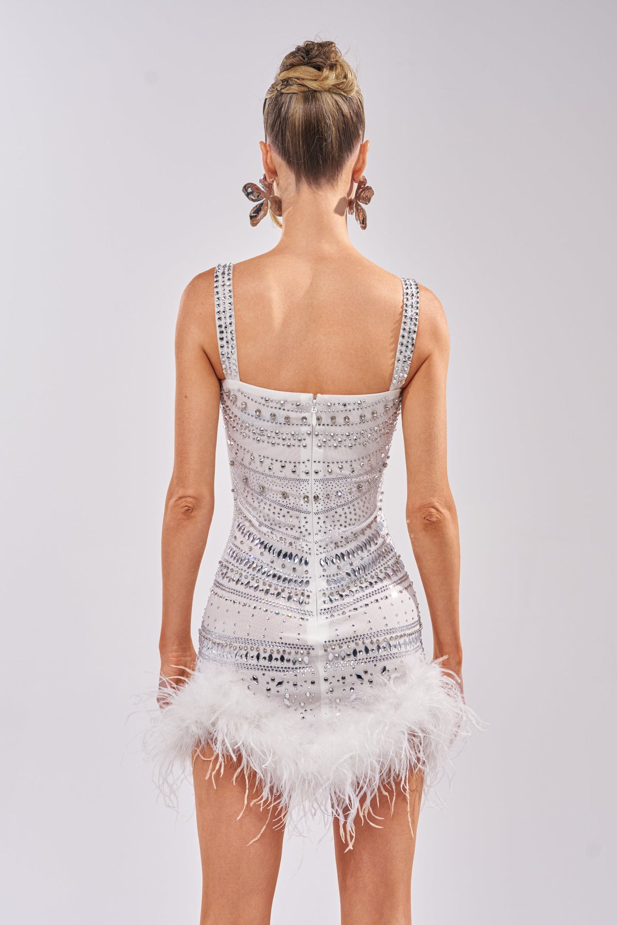Showstopper Rhinestone Mini Dress In White