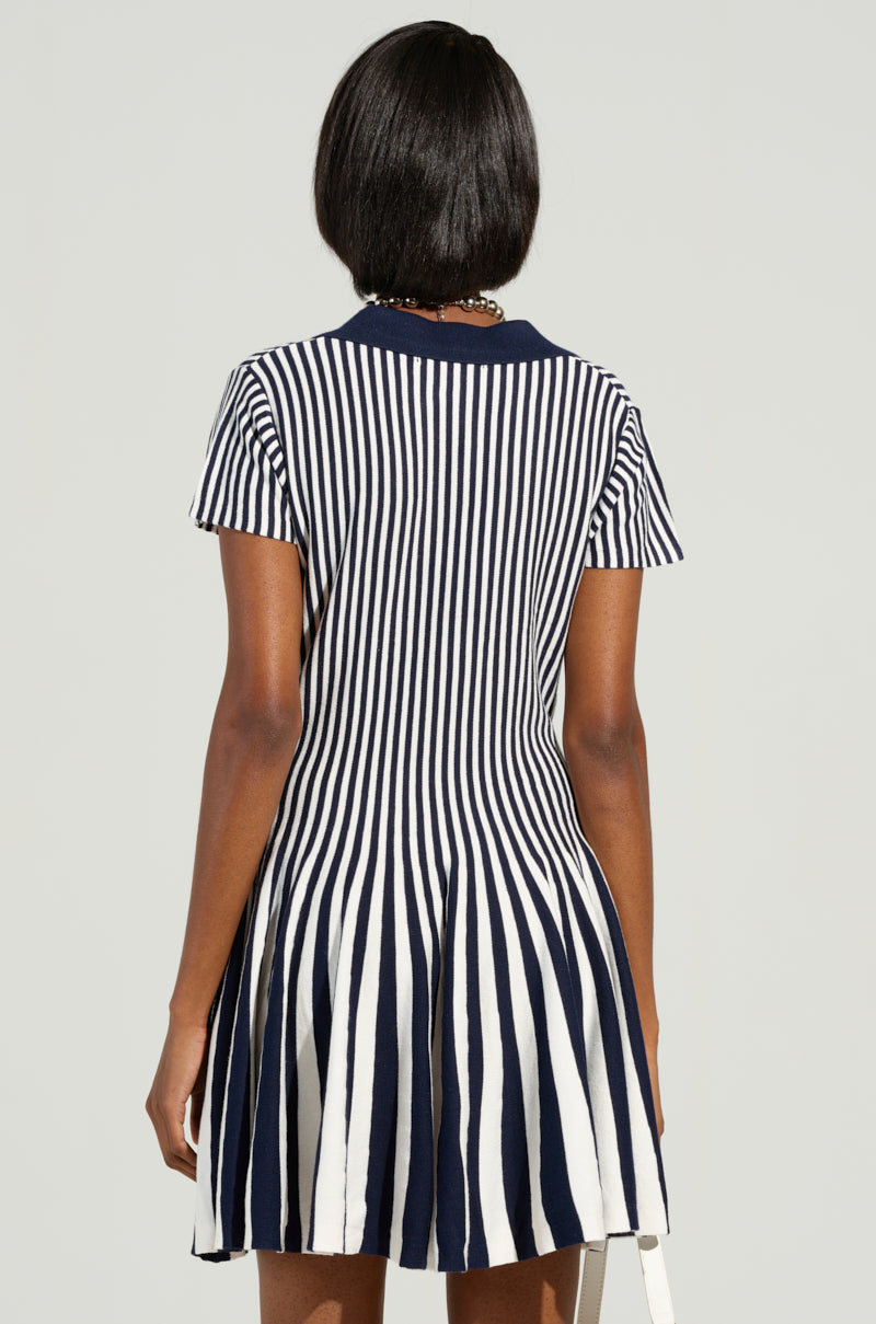 Alina Pleated Knit Fit And Flare Mini Dress In Navy