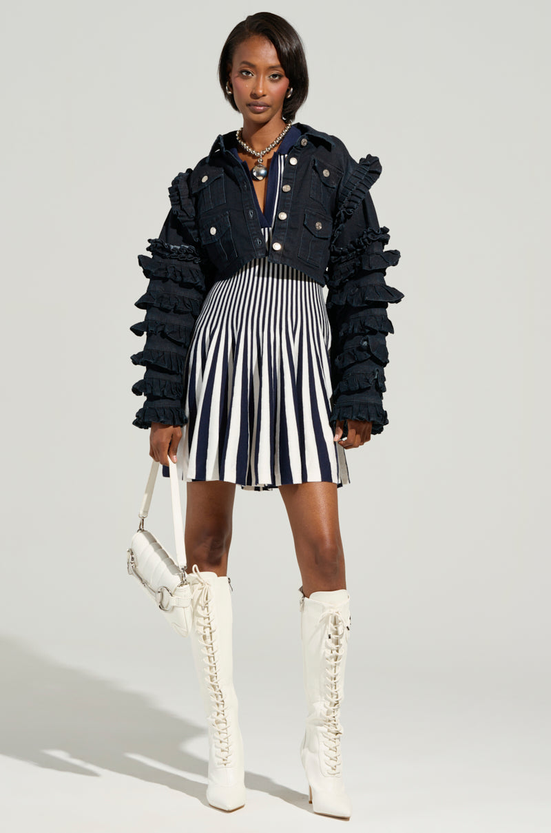 Alina Pleated Knit Fit And Flare Mini Dress In Navy