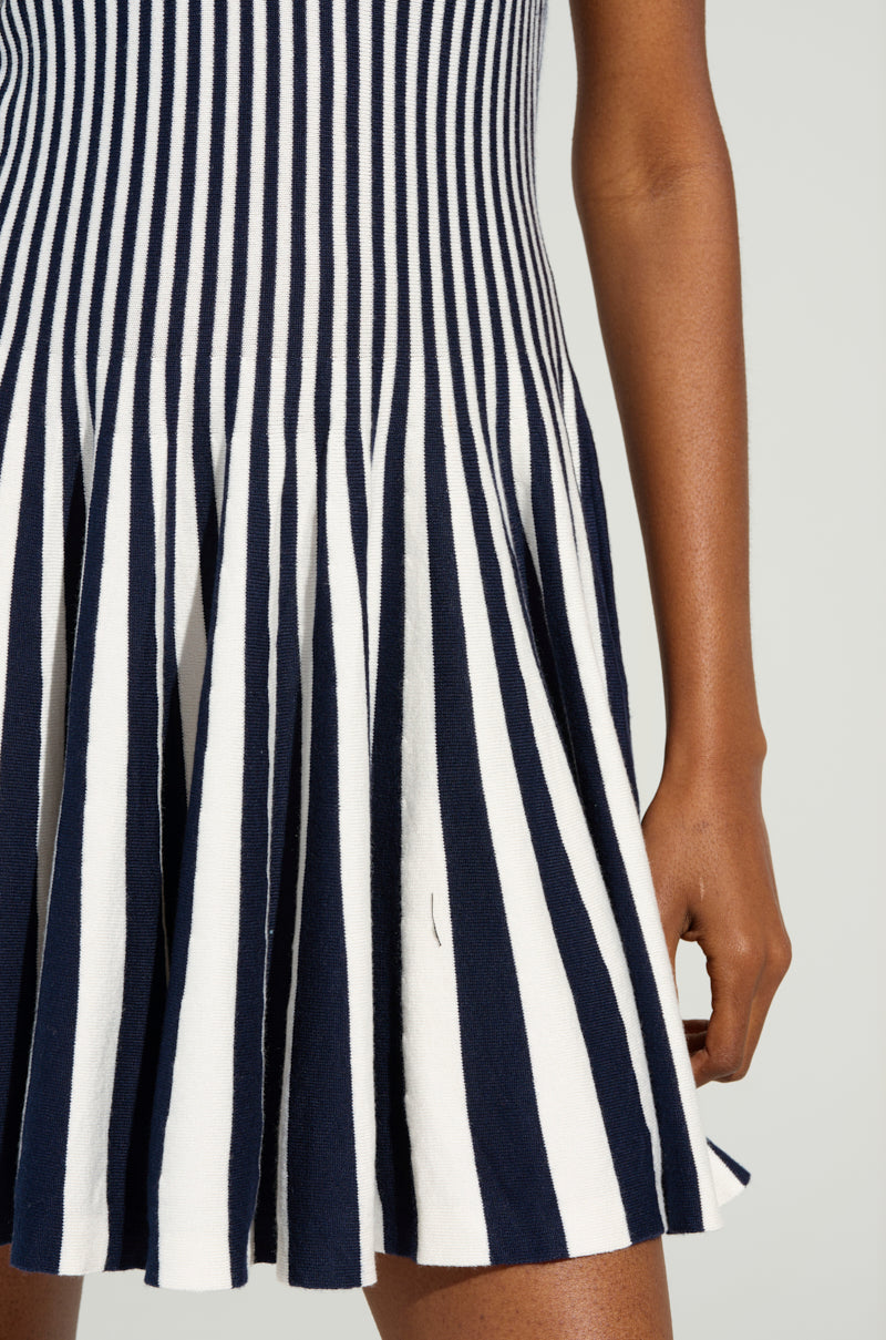 Alina Pleated Knit Fit And Flare Mini Dress In Navy