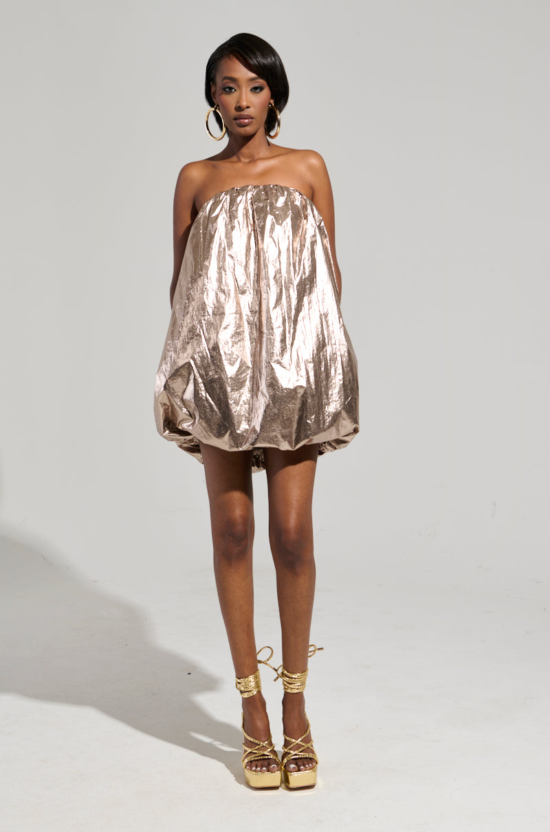 Stopping Traffic Gold Mini Dress