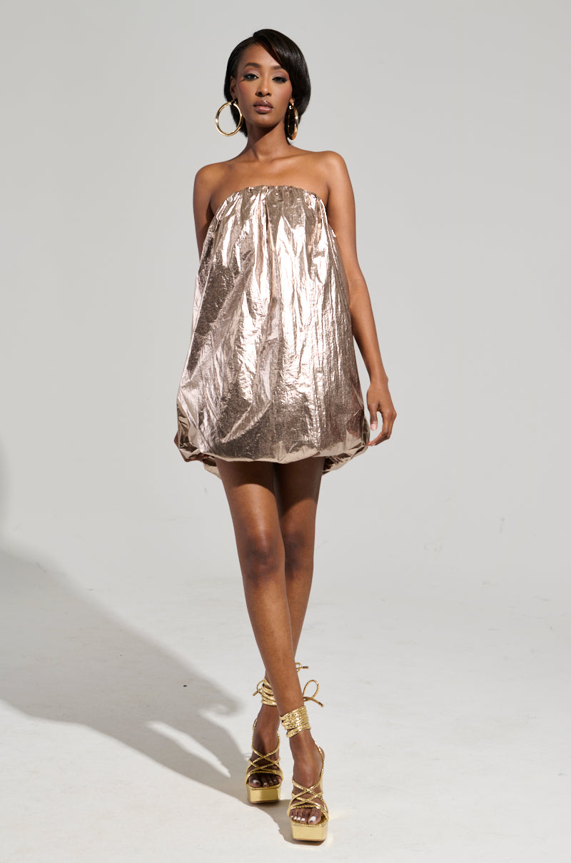 Stopping Traffic Gold Mini Dress
