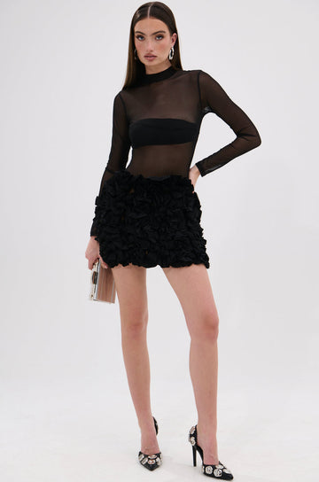 Kelyn Mesh Mini Dress In Black