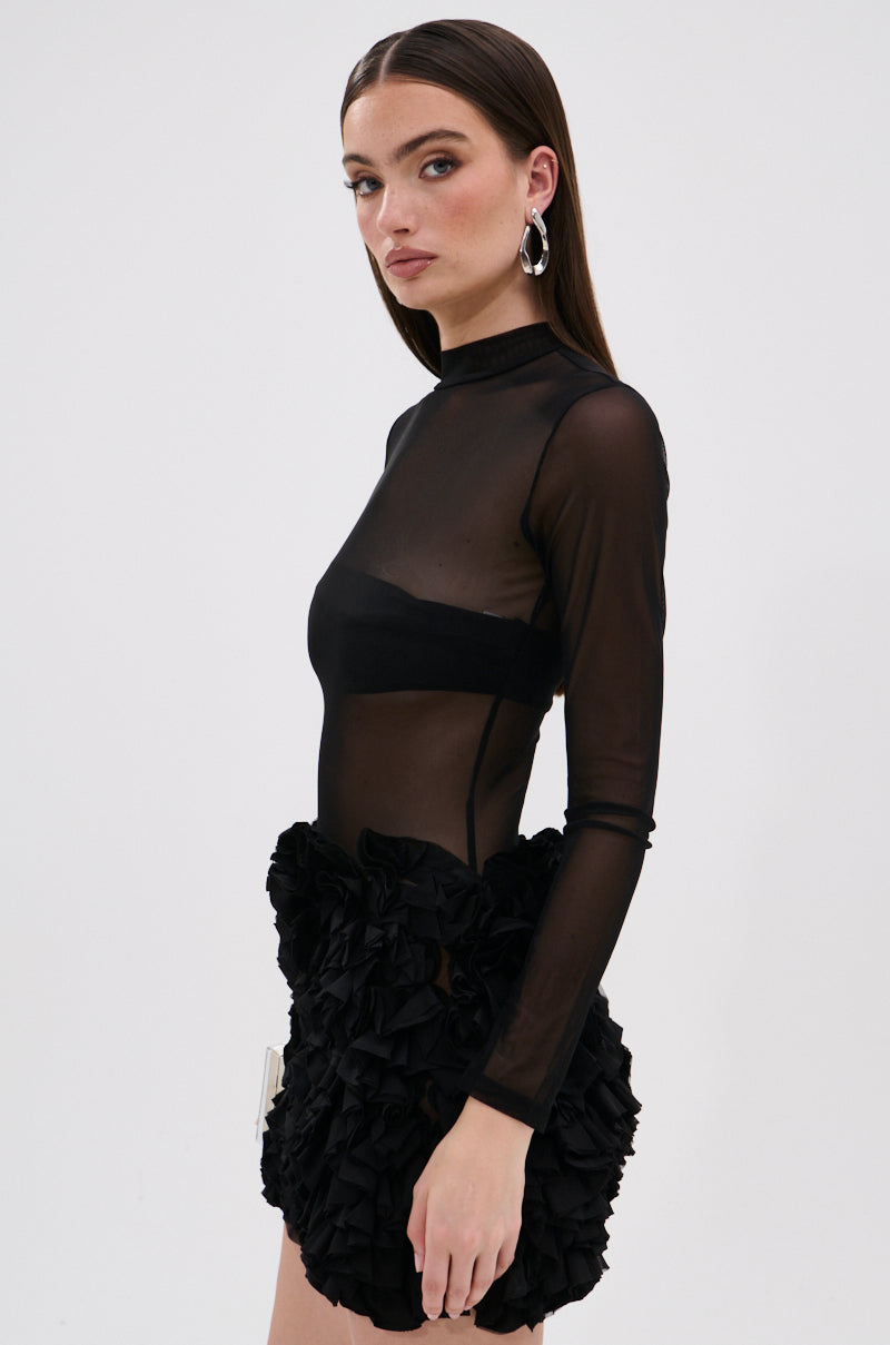 Kelyn Mesh Mini Dress In Black