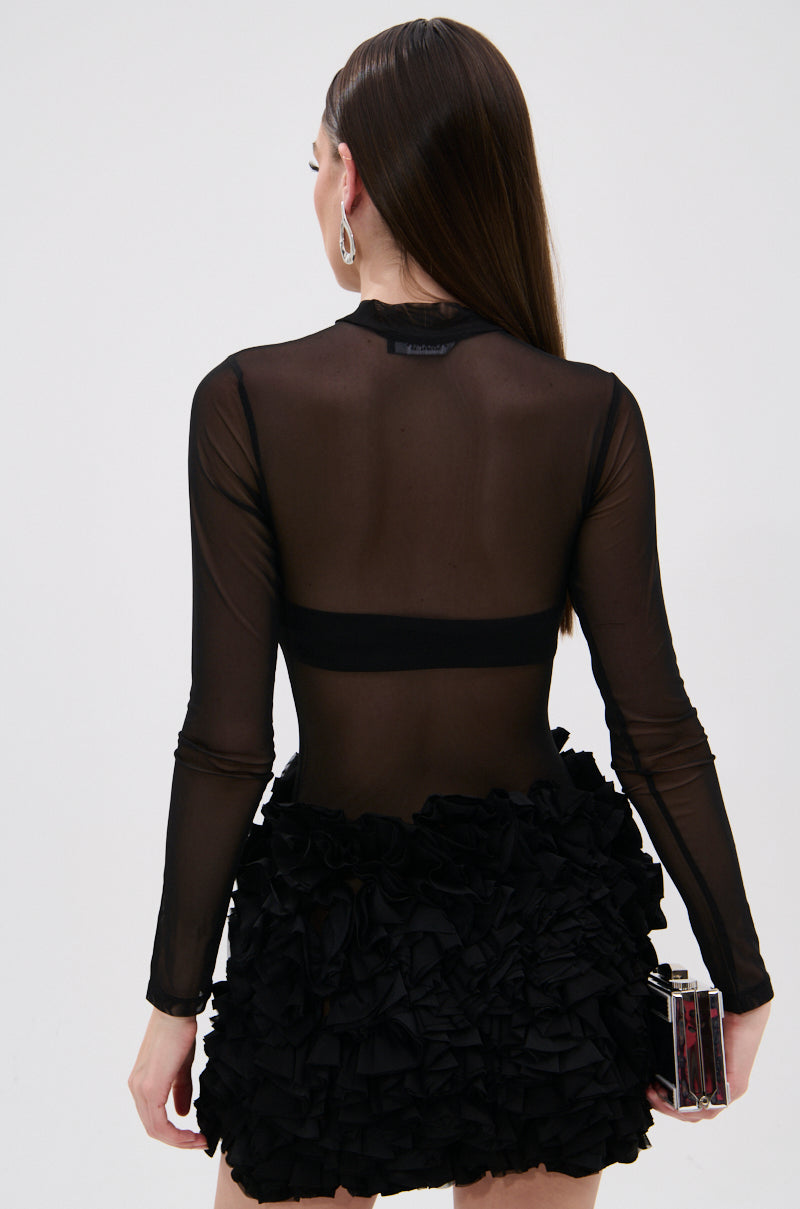 Kelyn Mesh Mini Dress In Black