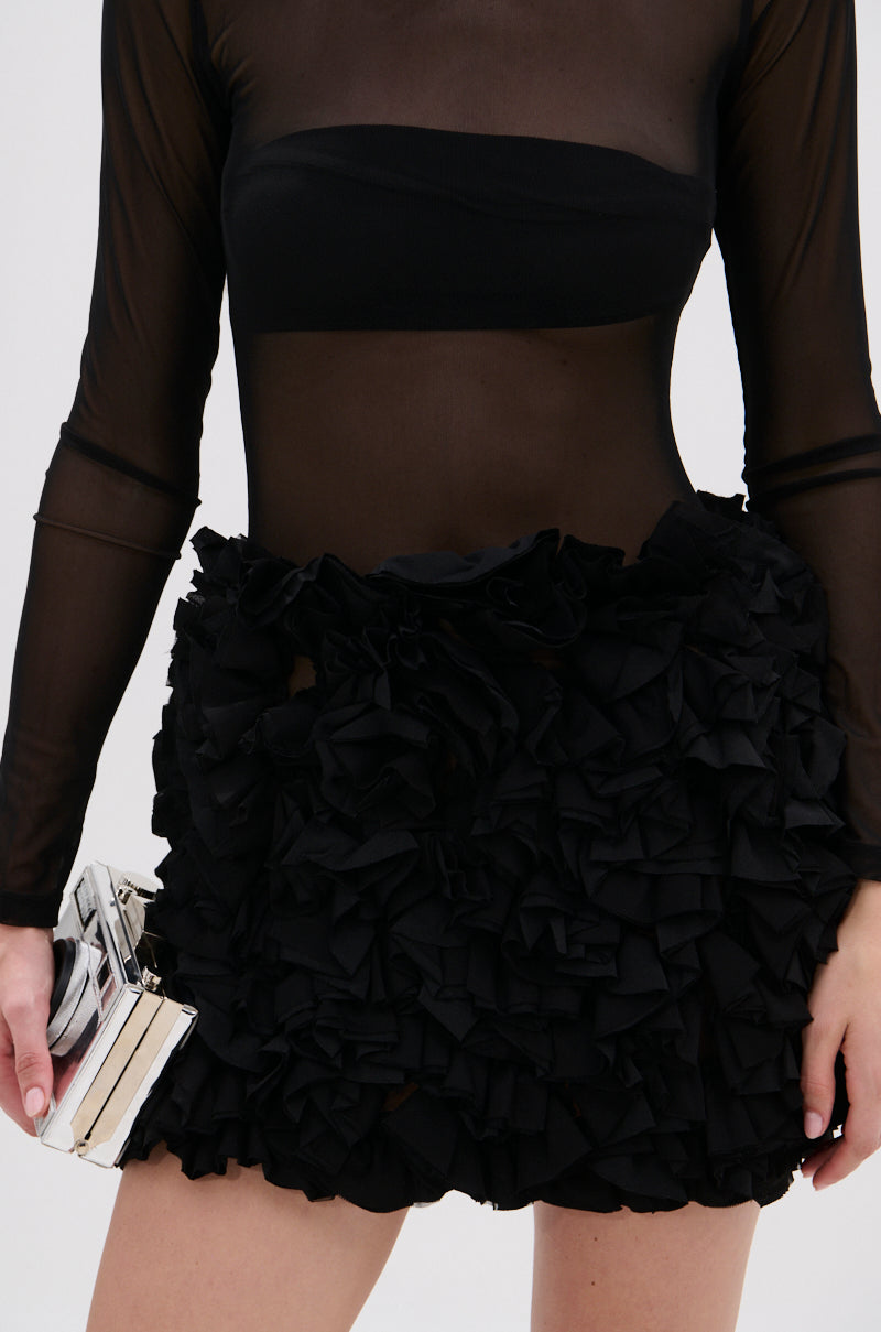 Kelyn Mesh Mini Dress In Black