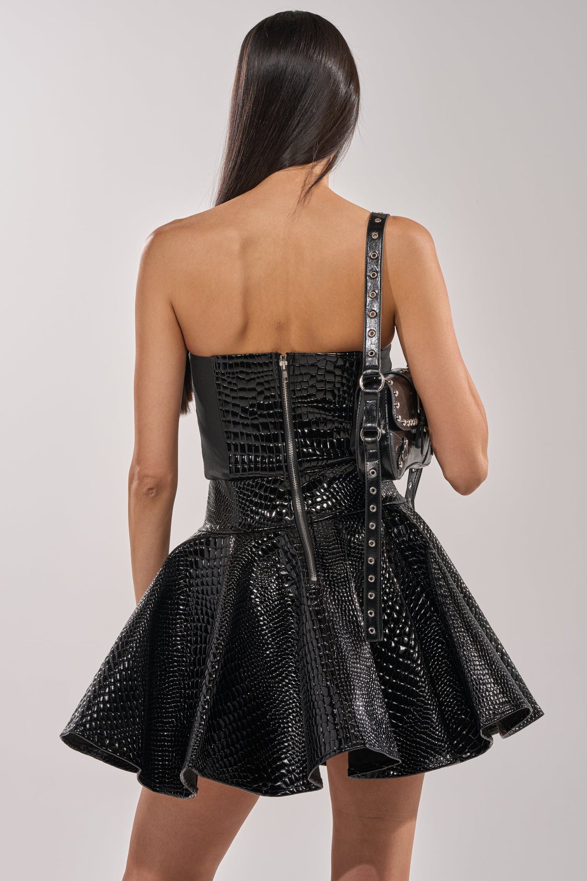 Val Faux Leather Mini Dress In Croc