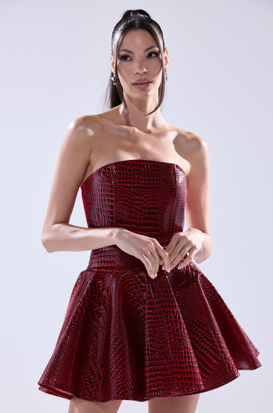 Val Pu Mini Dress In Croc Print